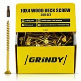 #10 x 10,2 cm Holzschrauben von Grindy (200 Pack/1,1 kg) - DIY Deckschrauben für Schrank, Möbel & andere Projekte - 1500H Golden Ruspert Behandlung - für Innen & Außen