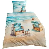 Traumschlaf Renforcé Strandkörbe Blau 155 x 220 cm + 80 x 80 cm