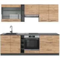 Vicco Küchenzeile Fame-Line Goldkraft Eiche/Anthrazit, 235 cm ohne Arbeitsplatte