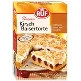 RUF Kirsch-Baiser-Torte, Backmischung für eine Baiser-Torte mit Kirschen oder Stachelbeeren und Mandeln, mit gelingsicherem Baiser-Pulver, 1 x 350g