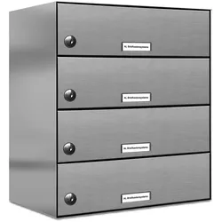 AL Briefkastensysteme 4 Fächer Premium Edelstahl Durchwurf Briefkasten Anlage für Post Post A4, modern, robust, wetterfest, Artikelnummer: 132V4DZ1