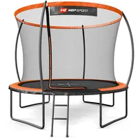 Hop-Sport Trampolin Outdoor Ø 305/366/427/488 cm - Trampolin mit innovativen, gebogenen Netzstangen, Sicherheitszertifikaten und Sicherheitsnetz (Orange/Schwarz, 305 cm)