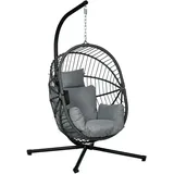 Outsunny Hängesessel Hängeschaukel mit Kissen, Hängestuhl mit Klappbarem Sitzkorb