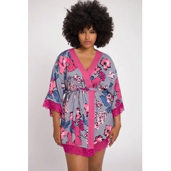 Ulla Popken Kimono Morgenmantel, po-bedeckend, Materialmix grau|grün 42-48