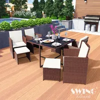 Swing&Harmonie Poly Rattan Sitzgruppe Esstisch Lounge Gartenmöbel Sitzgarnitur Set + 4x Stühle + 4x Hocker - braun