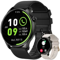 Smartwatch Herren Damen Fitnessuhr Armbanduhr: Fitness tracker mit Telefonfunktion Anruf Wasserdicht Smart Watch mit Herzfrequenz Schlafmonitor Schrittzähler Uhren Sportuhr für Android iOS Schwarz55
