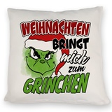 Weihnachtsmuffel Kissen mit Spruch Weihnachten bringt Mich zum Grinchen EIN bequemes DekoKissen für die Weihnachtszeit WeihnachtsKissen witziges Weihnachtsmann Motiv böses