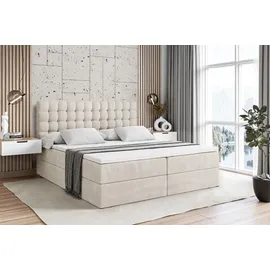altdecor Boxspringbett mit Matratze Topper, Polsterbett mit Bettkasten VIONE | Beige Casablanca | 140x200
