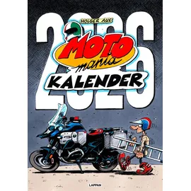 Lappan Verlag MOTOmania Kalender 2026: Monatskalender im Großformat: Großer Wandkalender mit Spiralbindung im Hochformat, 42 x 59 cm | Mit den beliebten Comics von Holger Aue | Geschenk für Motorrad-Fans