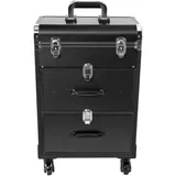 Kosmetikkoffer Trolley, Kosmetikkoffer Schminkkoffer mit 4 Rollen, Friseurkoffer Rollkoffer mit 2 Schubladen, bis zu 50kg, Friseurwerkzeug-Organizer für Haarschneiden, Make-up, Friseure (Schwarz)