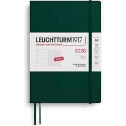 Leuchtturm 1917 Wochenplaner mit Notizbuch, 2026 EN A5, Waldgrün