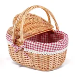 Picknickkorb, Picknickkorb mit Doppelt zu öffnendem Deckel und Klappbarem Griff, Handgewebter Korb mit Herausnehmbarem Baumwollfutter für Picknicks, Camping, Obstpflücken(Rot/40x34x19CM)