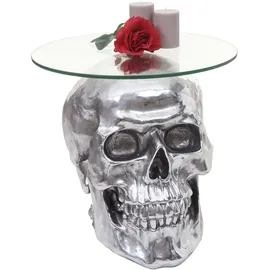MCW Beistelltisch Totenkopf MCW-A19, Polyresin Glastisch Wohnzimmertisch, silber 52x55x55cm