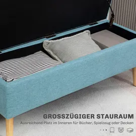 Homcom Sitzbank mit Stauraum Leinenoptik, Sitztruhe mit Holzbeine, Truhenbank für Wohnzimmer Schlafzimmer Flur 110 x 39 x 45 cm, Esszimmer, Bänke, Sitzbänke