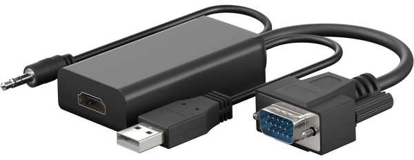 Goobay VGA auf HDMI Adapter mit 3.5mm-Klinke Audio (61259, 15-Polig, 3-Pin, Stereo, USB, Full HD)