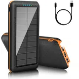 Solar Powerbank25800mAh Externer Akku: Power Bank Tragbares Ladegerät mit LED-Licht, 3 USB Ausgängen & 2 Eingängen Handy Akkupack für Camping Outdoor Kompatibel mit Phone | Android (orange)