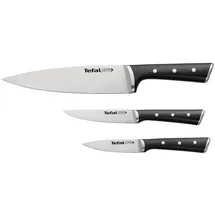 Tefal Ice Force 3-teiliges Messerset, Schälmesser 9cm, Chef-Messer 20cm, Universalmesser 11cm, deutscher Edelstahl, ergonomischer Griff, lang anhaltende Schneideleistung und Schärfe, schwarz,