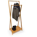 Relaxdays Kleiderständer Bambus, HxBxT:156x56,5x40cm, stabiler Garderobenständer mit Ablage, gekreuztes Design, natur