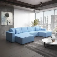 Fun Möbel Wohnlandschaft Schlafsofa Sofa CONOR PREMIUM Kunstleder Azurblau - Blau