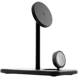 Twelve South HiRise 3 Deluxe 2024 – eigenständiges kabelloses Qi2-Ladegerät für drei mit MagSafe kompatible Geräte Schwarz