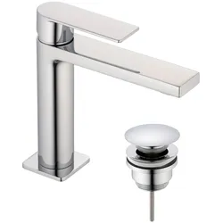 pianura Giulia Waschtisch-Einhebelmischer, wassersparend inkl. Pop Up Ablaufventil, Badarmaturen, chrom