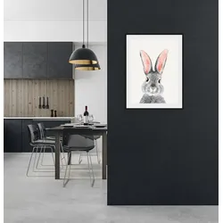 queence Bild »Olaf«, Hase-Hasen-Kunst-Haustiere, (1 St.), HD Premium Poster-Druck inkl. Holzrahmen queence Farbe Rahmen: schwarz + Farbe Bild(er): grau
