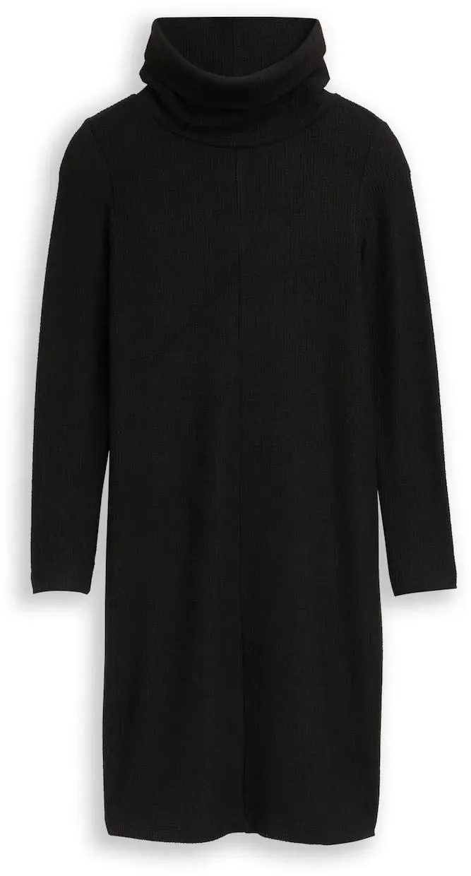 TOM TAILOR Damen Cosy Kleid mit Waffelstruktur, schwarz, Uni, Gr. 40