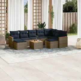 vidaXL Gartensofa-Set mit Kissen, grau, Polyrattan
