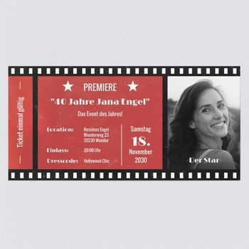 Einladungskarten 40. Geburtstag (5 Karten) selbst gestalten, Filmpremiere - Rot