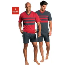 LE JOGGER le jogger® Pyjama, (Packung, 4 tlg., 2 Stück), mit kontrastfarbigen Einsätzen vorn le jogger® rot, grau