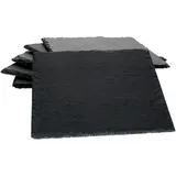 MamboCat 6er-Set Schieferplatte 17x17cm I Rustikaler Stein-Teller aus Schiefer - mit naturbelassener Bruchkante I ideal als Sushi-Platte & Servier-Teller I 6 Stück Servier-Platte Schwarz 17 x 17 cm