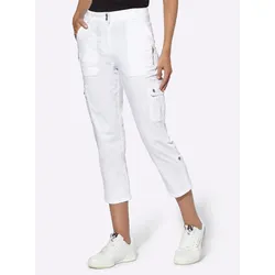 Cargohose HEINE, Damen, Gr. 42, Normalgrößen, weiß, 98% Baumwolle, 2% Elasthan, unifarben, 7/8-Länge, Hosen