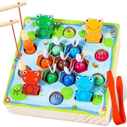 LENBEST Lernspielzeug Montessori Holzspielzeug, Kinderspielzeug (Motorikspielzeug Lernspielzeug Geschenk für Kinder 2 3 4 Jahre), Spielzeug ab 2 Jahre, ab 3 Jahre Magnetisches Angelspiel bunt