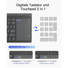 Inateck Tablet Tastatur, 2-IN-1 Ziffernblock&TouchpadVersteckter Ständer, 3 BT-Kanäle, 7-Farben Hintergrundbeleuchtung,Kompatibel mit iPadOS/Samsung/Android/Windows