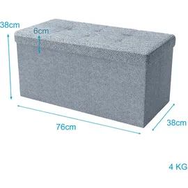 Intirilife Faltbare Sitzbank 76x38x38 cm in FELS GRAU - Sitzwürfel mit Stauraum und Deckel aus Stoff mit Mulden - Sitzcube Fußablage Aufbewahrungsbox Truhe Sitzhocker