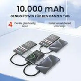 Viesta Viesta® Powerbank 10.000 mAh Schwarz – 22,5w Schnellladen, Pd20w, 15w kabelloses Laden – integrierte Kabel (usb-c & Lightning), Led-display, S... - Schwarz