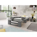 Lermowood Palettenbett M2 120 x 200 cm Grau Holzbett Massivholzbett Bett aus Paletten Seniorenbett Kinderbett Jugendbett - Grau