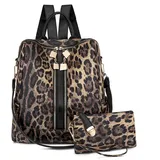 SONARIN Mode Rucksack Tasche Damen,Wasserdicht PU Damen Rucksack mit Geldbeutel Cityrucksack Casual Daypack Schultasche Reise-Rucksack Convertible Handtasche Umhängetasche(Leopard Braun)