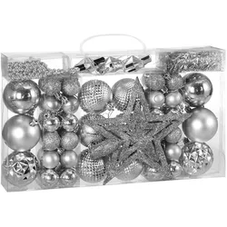 Deuba Casaria Weihnachtskugeln Christbaumschmuck - 66er Set - silber