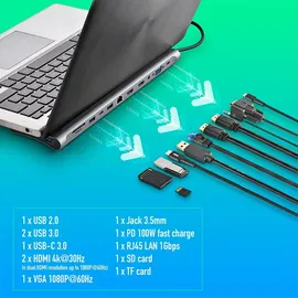 ngs Wonder Dock 12 USB-C 12 Ports), Dockingstation + USB Hub, Silber