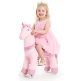 Vevor Reitpferd auf Rollen 80cm, 50kg Belastbares Stehpferd mit Soundfunktion, Spielpferd mit Erhöhtem Sitz Griffen Pedalen, Rosa Einhorn mit Regenbogenmähne zum Reiten für Kinder Mädchen 3-8 Jahren