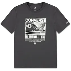 T-Shirt CONVERSE "CNVB STATIC BACKGROUND SNKR SS", Kinder, Gr. 128, schwarz matter, Obermaterial: 60% Baumwolle, 40% Polyester, sportlich, Shirts, für Kinder