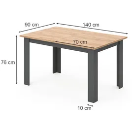 Vicco Esstisch Karlos, Goldkraft Eiche/Anthrazit, 140 x 90 cm