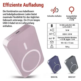 EMOS Powerbank WI 1046, 10000 mAh MagSafe mit Passthrough und Wireless-Charging, USB-C-Ausgang inkl. Kabel - für iPhone, Smartphone, - rosa, B0551S - Rosa
