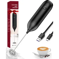 Homradise Milchaufschäumer Elektrisch, USB Wiederaufladbar Elektrischer Milchaufschäumer Stab Manuelle Handlicher Milchschäumer für Kaffee, Latte, Cappuccino, Macha, Macchiato-Schwarz