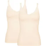 SLOGGI Unterhemd GO (2er Pack) zarte Spitze, Baumwollmischung, V-Ausschnitt beige L