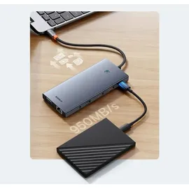 Baseus HUB PortalJoy Series 13in1 USB-C - 2x HDMI / DP / VGA / USB-A 3.1 / USB-C 3.1 / USB-A 2.0 / P (USB-C, 13 Ports), Dockingstation / USB Hub, Grau