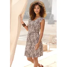 LASCANA Jerseykleid mit kurzen Ärmeln und Alloverdruck kurzes Sommerkleid, Strandkleid, Druckkleid, Viskosekleid braun 46