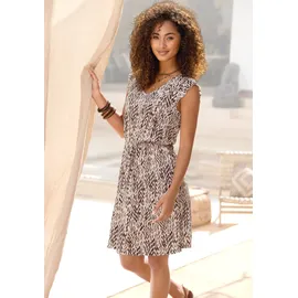 LASCANA Jerseykleid mit kurzen Ärmeln und Alloverdruck kurzes Sommerkleid, Strandkleid, Druckkleid, Viskosekleid braun 46