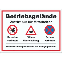 Aufkleber Betriebsgelände Mitarbeiter Betreten Video Parken A8 (52x74mm)